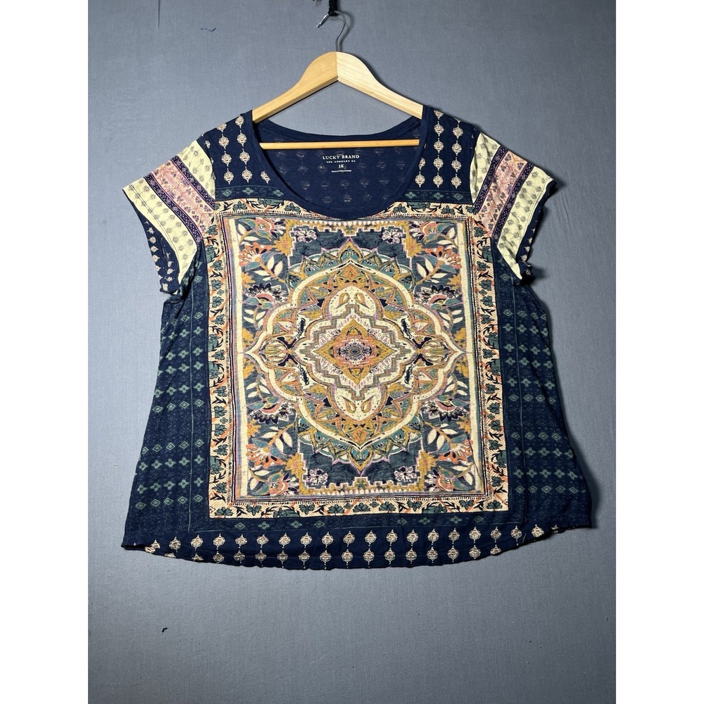 Lucky Brand Persian Carpet Short Sleeve Tee Navy Size 1X
